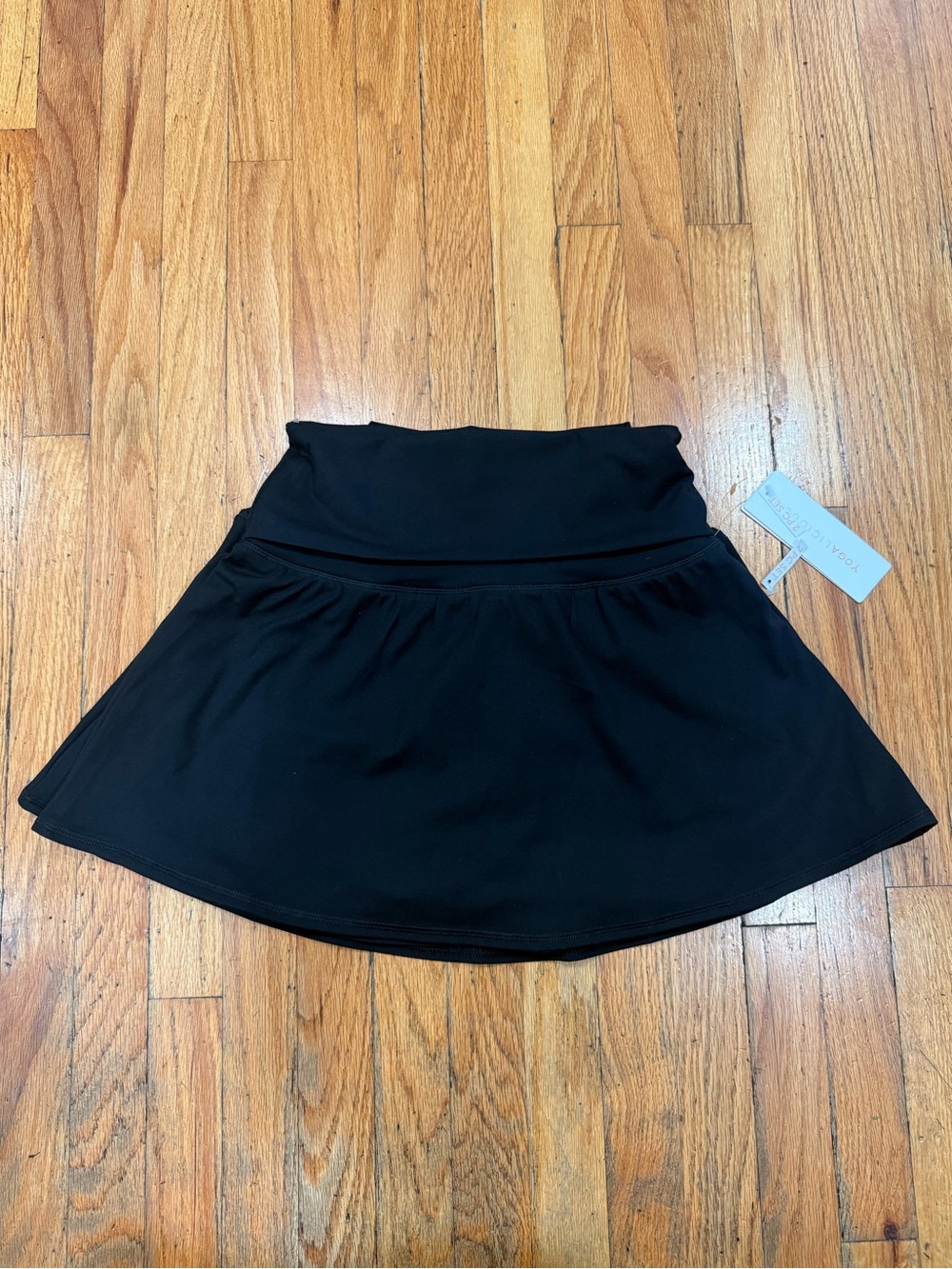 Yogalicious Black Circle Skater Workout Skirt with Foldover Waist